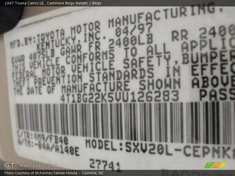 Cashmere Beige Metallic / Beige 1997 Toyota Camry LE