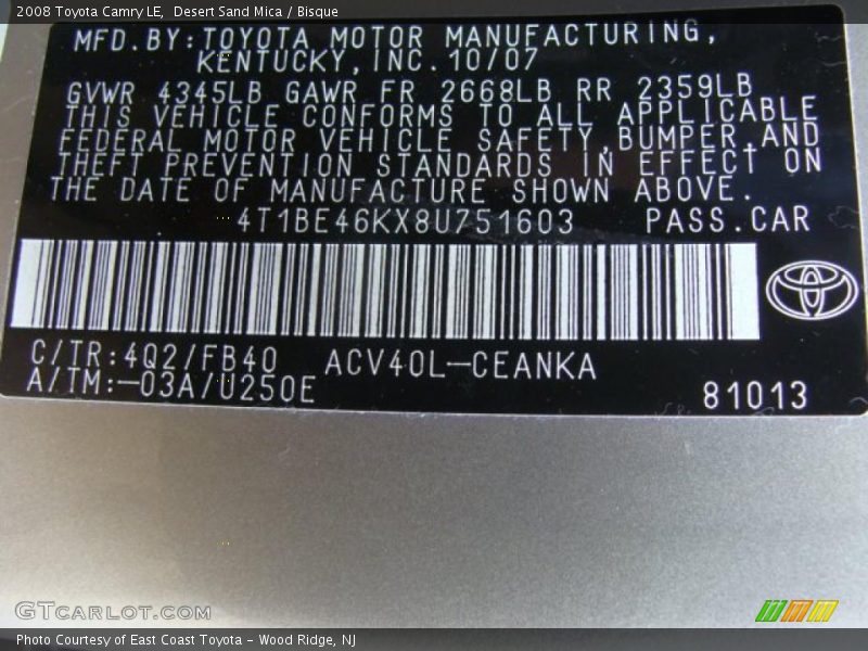 Desert Sand Mica / Bisque 2008 Toyota Camry LE