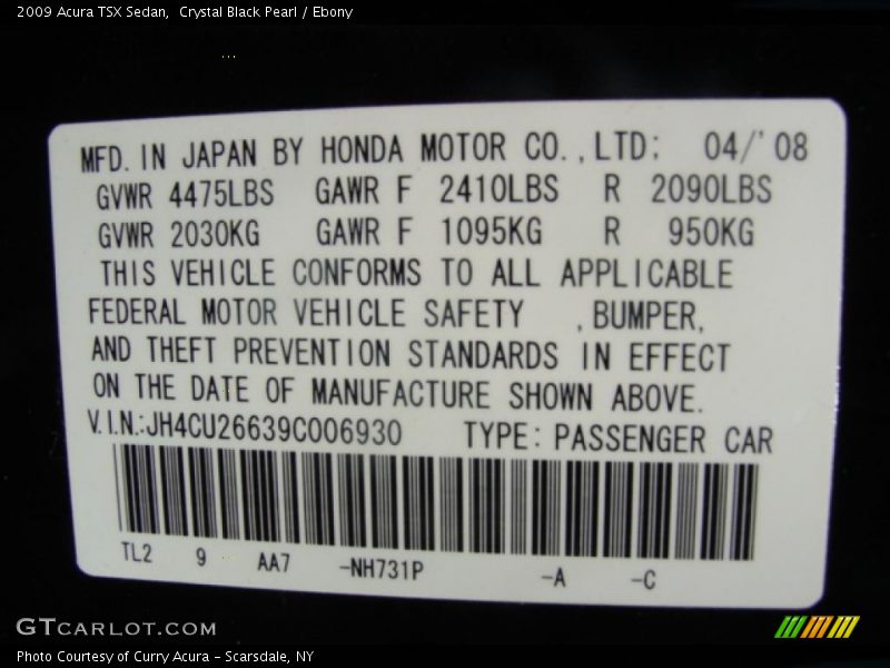 Crystal Black Pearl / Ebony 2009 Acura TSX Sedan