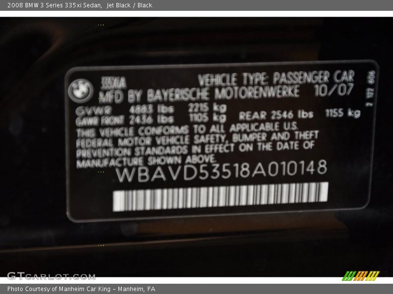 Jet Black / Black 2008 BMW 3 Series 335xi Sedan