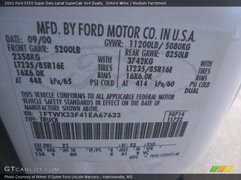 Oxford White / Medium Parchment 2001 Ford F350 Super Duty Lariat SuperCab 4x4 Dually