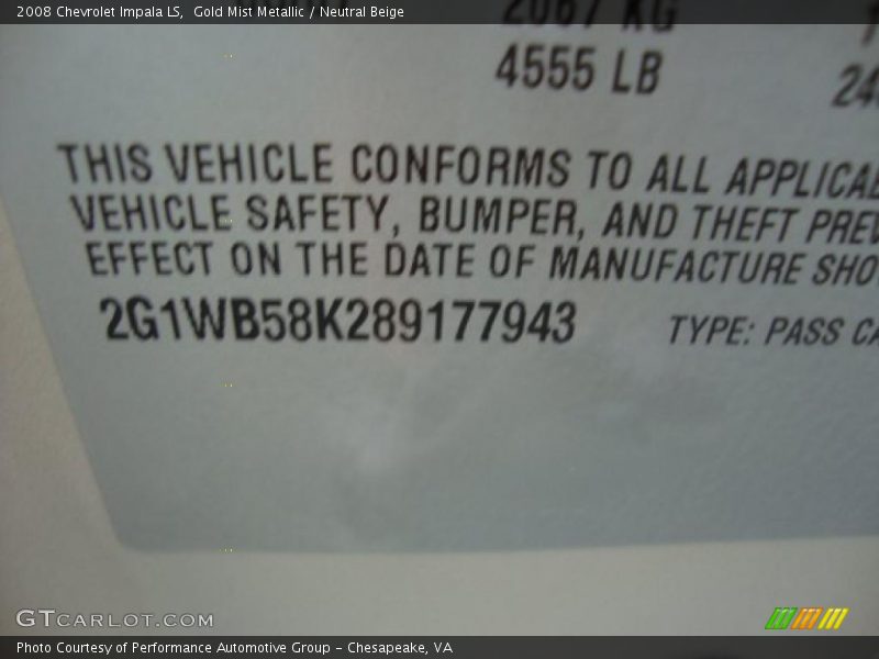 Gold Mist Metallic / Neutral Beige 2008 Chevrolet Impala LS