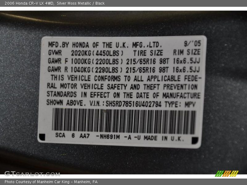 Silver Moss Metallic / Black 2006 Honda CR-V LX 4WD