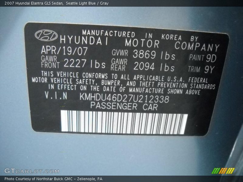 Seattle Light Blue / Gray 2007 Hyundai Elantra GLS Sedan