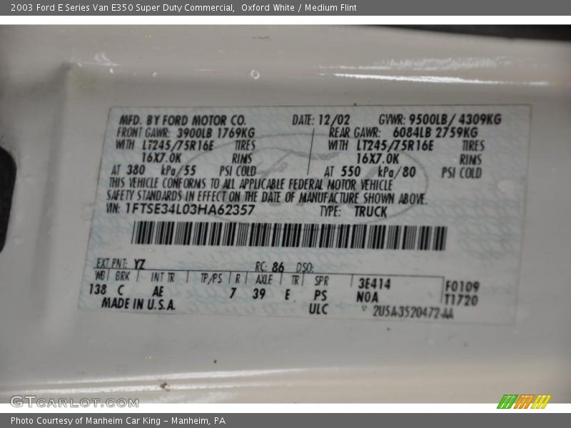 Oxford White / Medium Flint 2003 Ford E Series Van E350 Super Duty Commercial