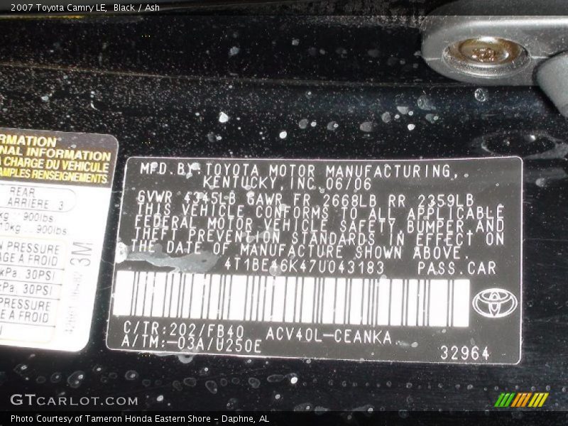 Black / Ash 2007 Toyota Camry LE