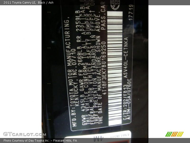 Black / Ash 2011 Toyota Camry LE