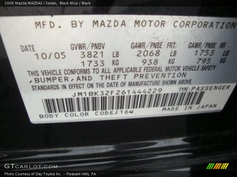 Black Mica / Black 2006 Mazda MAZDA3 i Sedan