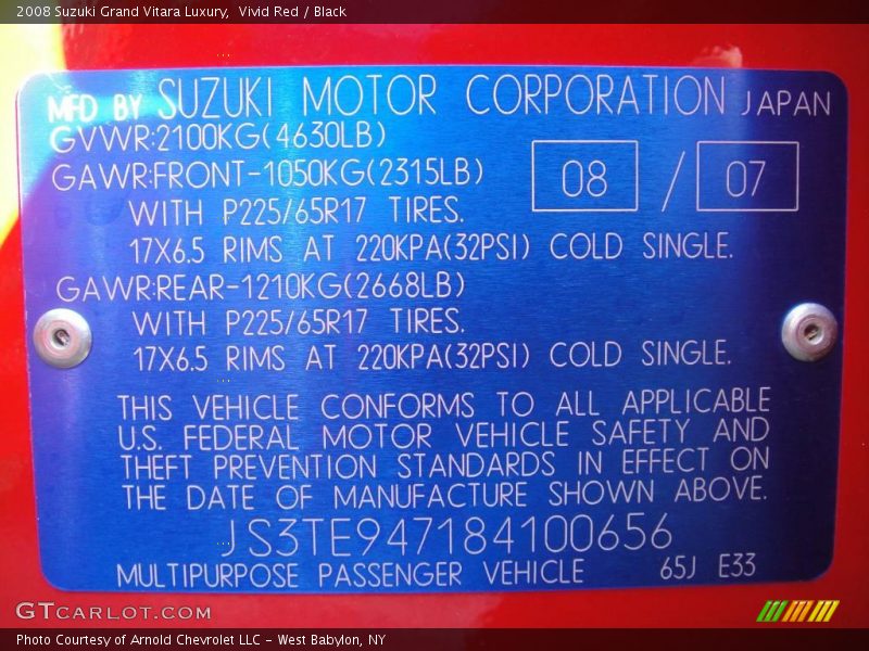 Vivid Red / Black 2008 Suzuki Grand Vitara Luxury