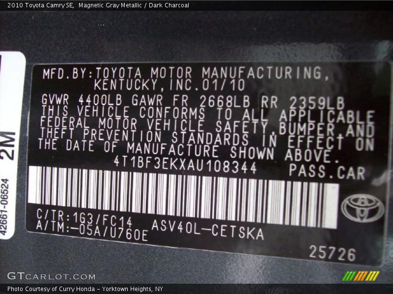 Magnetic Gray Metallic / Dark Charcoal 2010 Toyota Camry SE