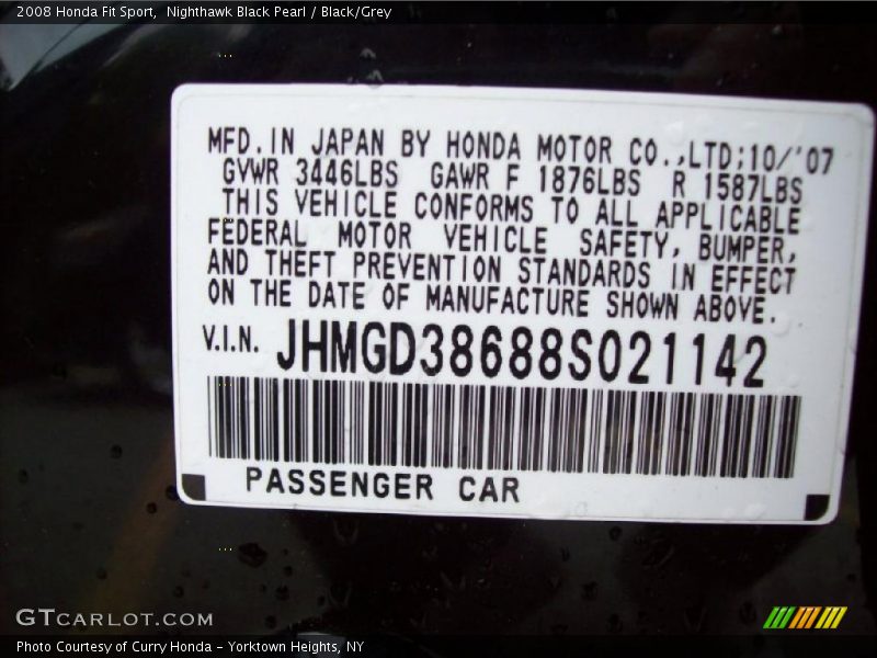 Nighthawk Black Pearl / Black/Grey 2008 Honda Fit Sport