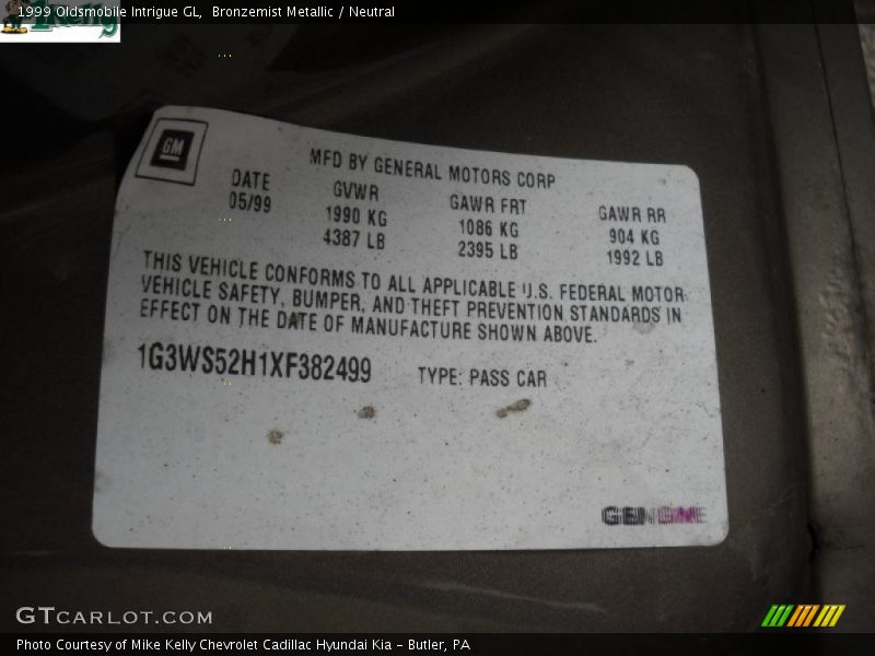 Bronzemist Metallic / Neutral 1999 Oldsmobile Intrigue GL