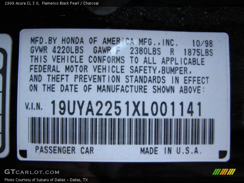 Flamenco Black Pearl / Charcoal 1999 Acura CL 3.0