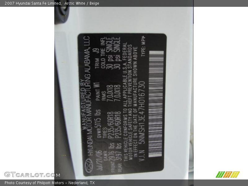 Arctic White / Beige 2007 Hyundai Santa Fe Limited