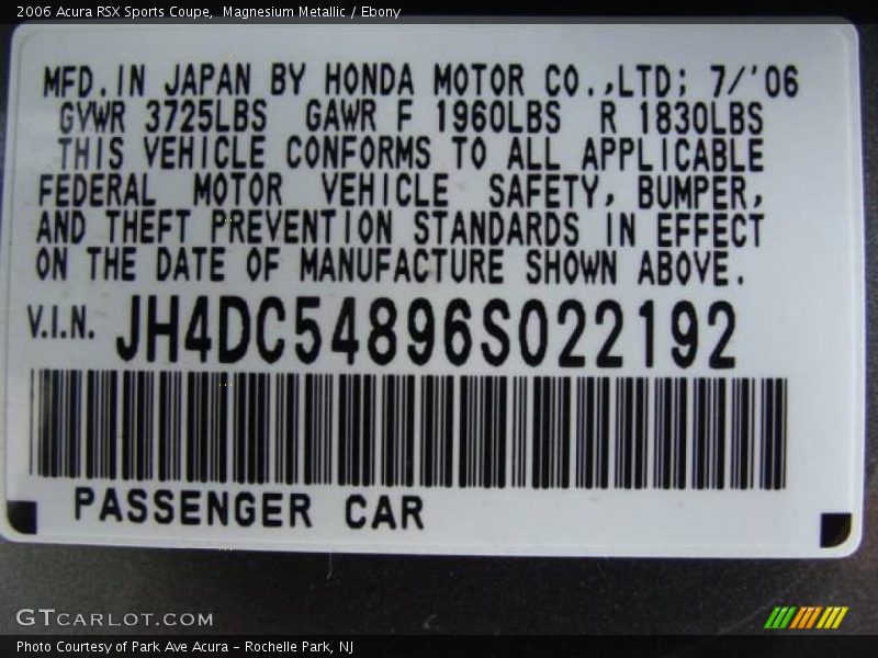 Magnesium Metallic / Ebony 2006 Acura RSX Sports Coupe
