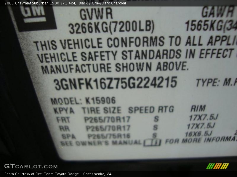 Black / Gray/Dark Charcoal 2005 Chevrolet Suburban 1500 Z71 4x4