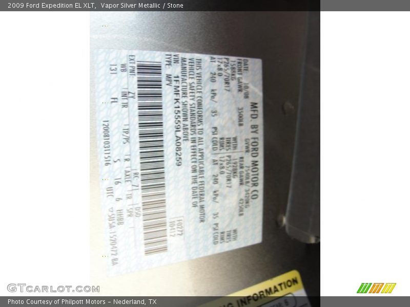 Vapor Silver Metallic / Stone 2009 Ford Expedition EL XLT