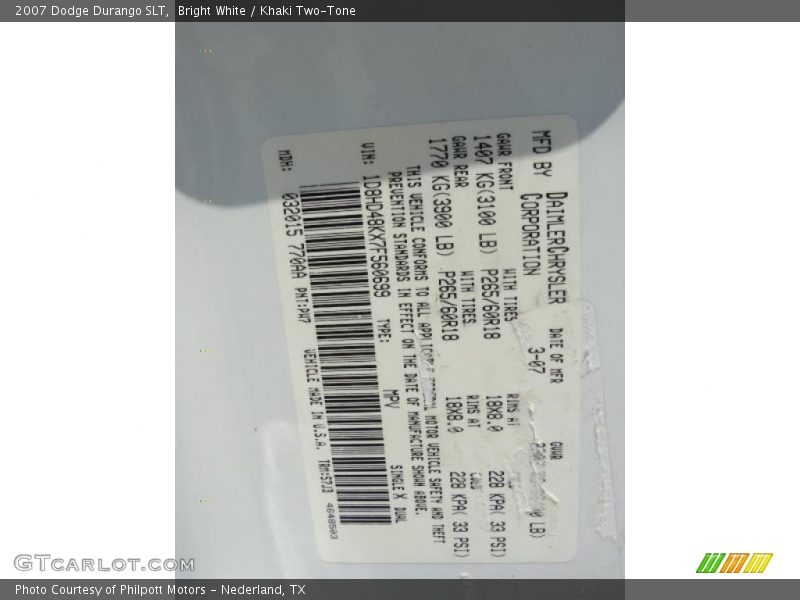 Bright White / Khaki Two-Tone 2007 Dodge Durango SLT