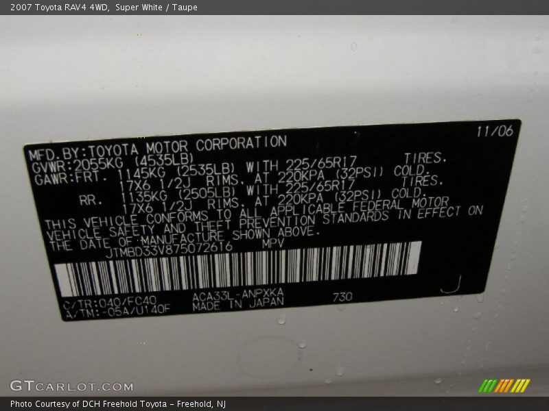 Super White / Taupe 2007 Toyota RAV4 4WD