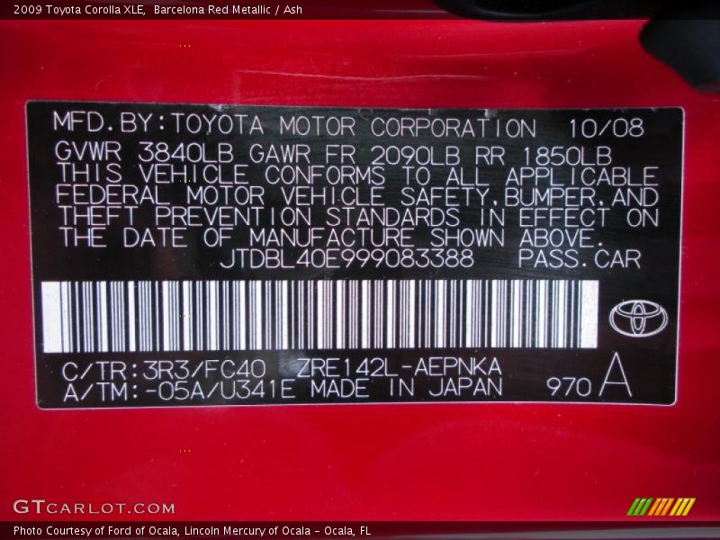 Barcelona Red Metallic / Ash 2009 Toyota Corolla XLE