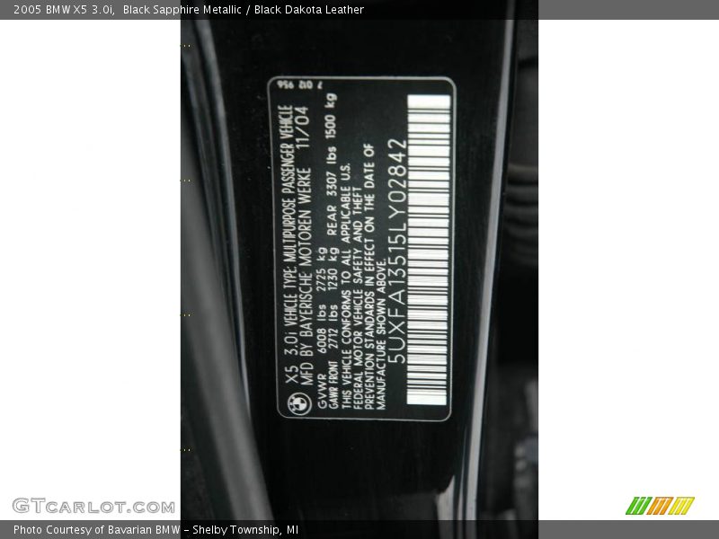 Black Sapphire Metallic / Black Dakota Leather 2005 BMW X5 3.0i