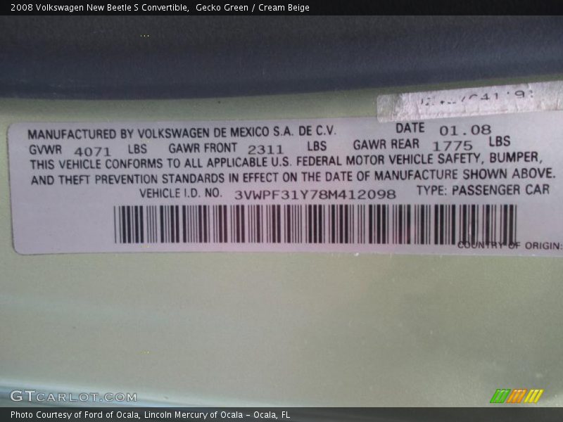 Gecko Green / Cream Beige 2008 Volkswagen New Beetle S Convertible