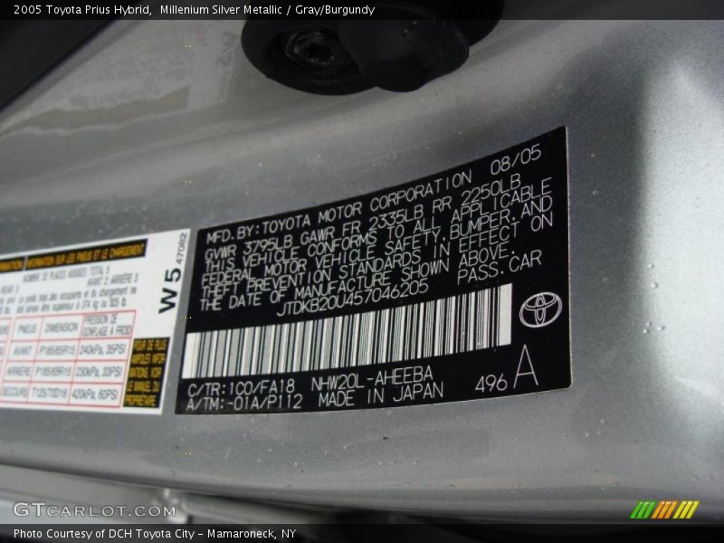 Millenium Silver Metallic / Gray/Burgundy 2005 Toyota Prius Hybrid