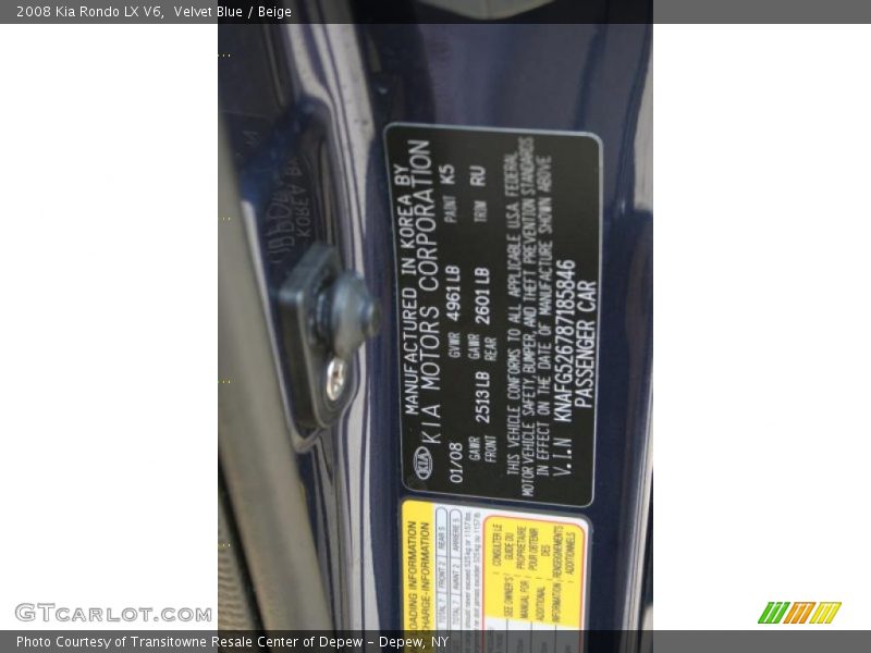 Velvet Blue / Beige 2008 Kia Rondo LX V6