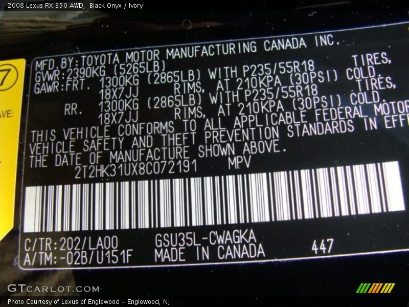Black Onyx / Ivory 2008 Lexus RX 350 AWD