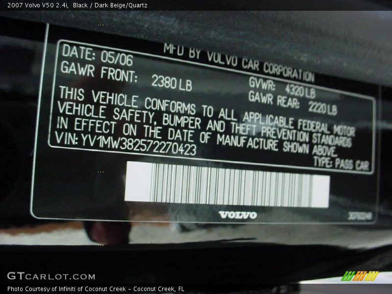 Black / Dark Beige/Quartz 2007 Volvo V50 2.4i