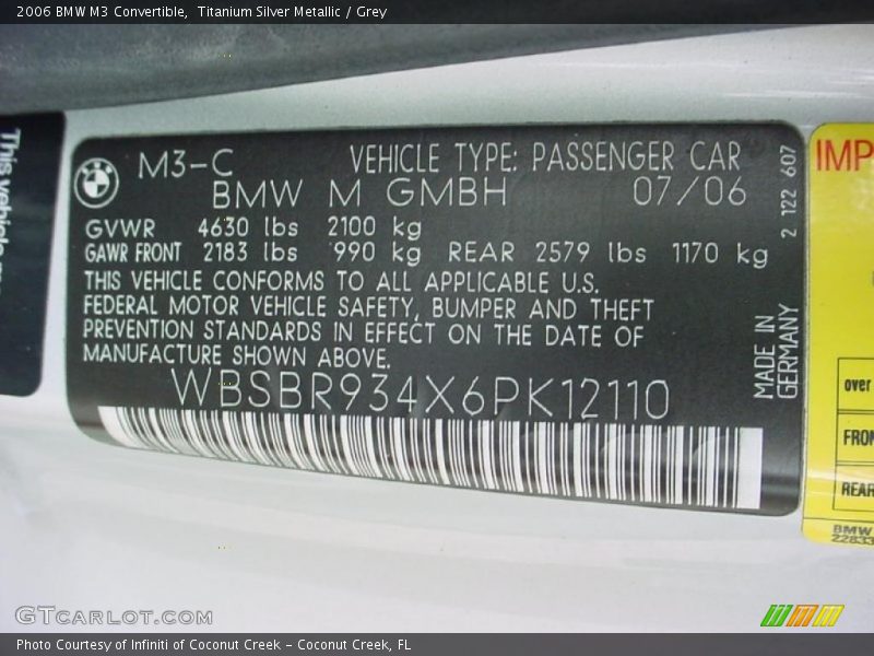 Titanium Silver Metallic / Grey 2006 BMW M3 Convertible