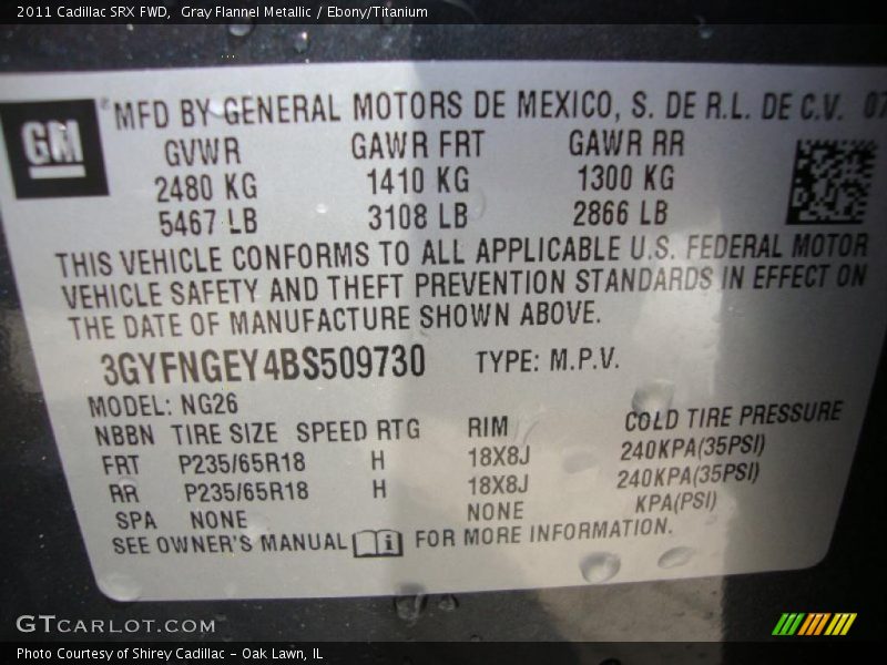 Gray Flannel Metallic / Ebony/Titanium 2011 Cadillac SRX FWD
