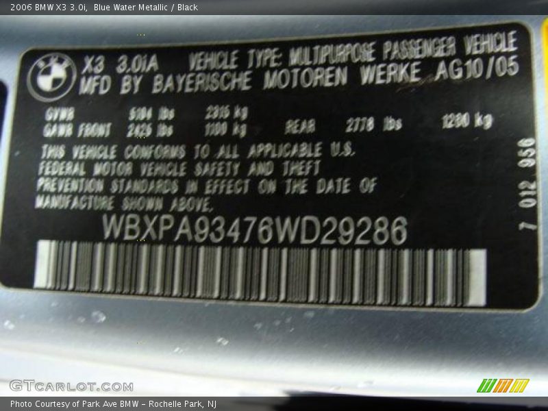 Blue Water Metallic / Black 2006 BMW X3 3.0i