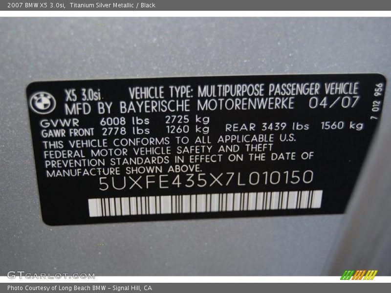 Titanium Silver Metallic / Black 2007 BMW X5 3.0si