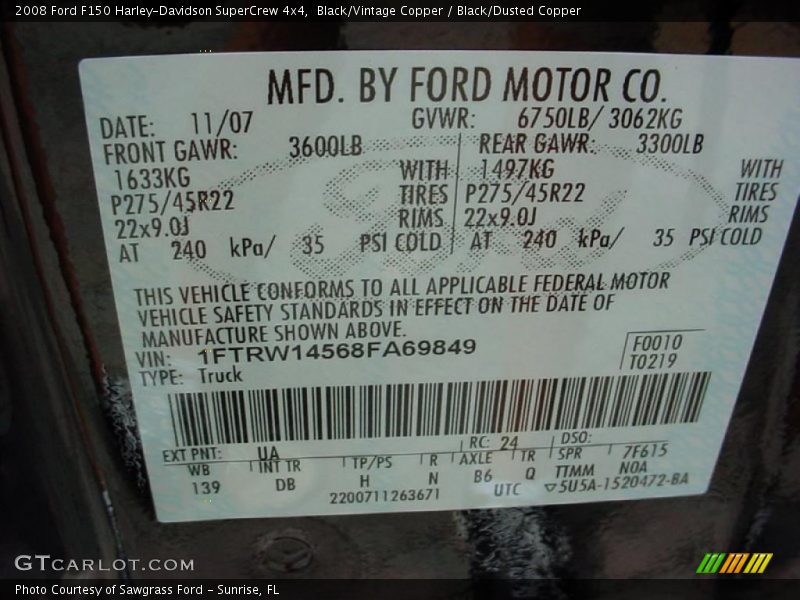 Black/Vintage Copper / Black/Dusted Copper 2008 Ford F150 Harley-Davidson SuperCrew 4x4