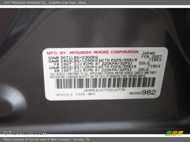Graphite Gray Pearl / Black 2007 Mitsubishi Outlander XLS