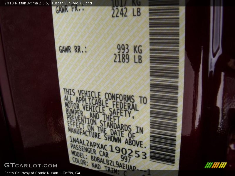 Tuscan Sun Red / Blond 2010 Nissan Altima 2.5 S