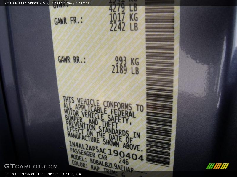 Ocean Gray / Charcoal 2010 Nissan Altima 2.5 S