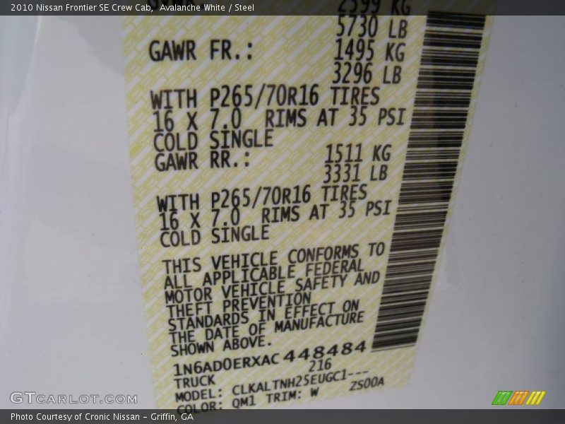 Avalanche White / Steel 2010 Nissan Frontier SE Crew Cab