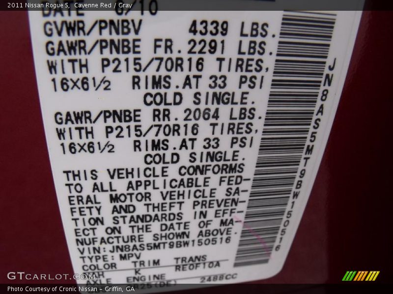 Cayenne Red / Gray 2011 Nissan Rogue S