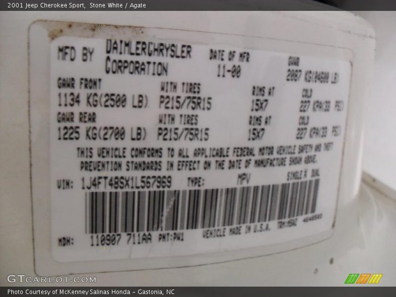 Stone White / Agate 2001 Jeep Cherokee Sport