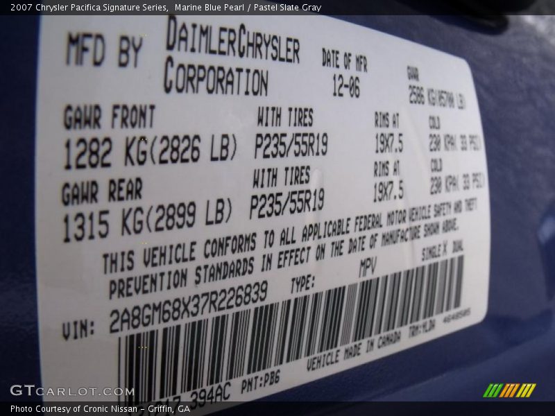 Marine Blue Pearl / Pastel Slate Gray 2007 Chrysler Pacifica Signature Series