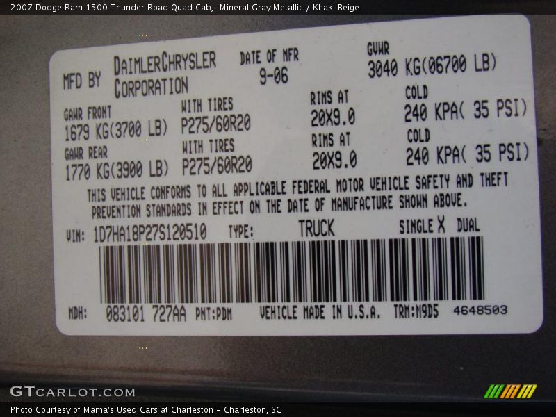 Mineral Gray Metallic / Khaki Beige 2007 Dodge Ram 1500 Thunder Road Quad Cab