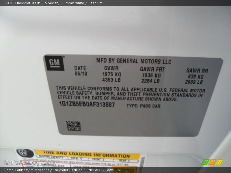 Summit White / Titanium 2010 Chevrolet Malibu LS Sedan