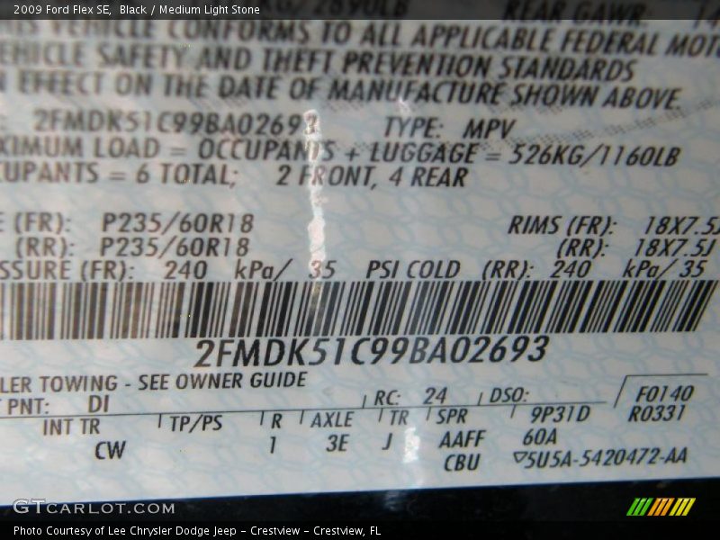 Black / Medium Light Stone 2009 Ford Flex SE