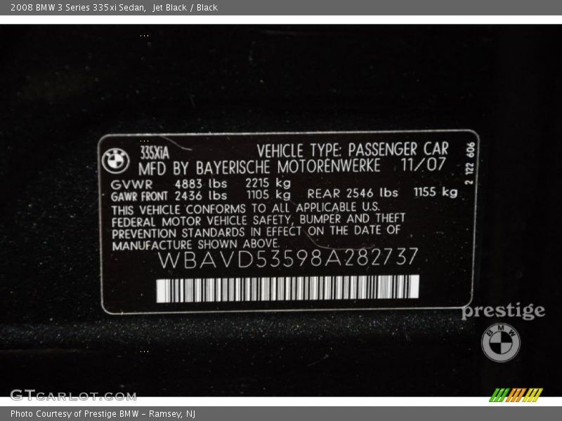 Jet Black / Black 2008 BMW 3 Series 335xi Sedan