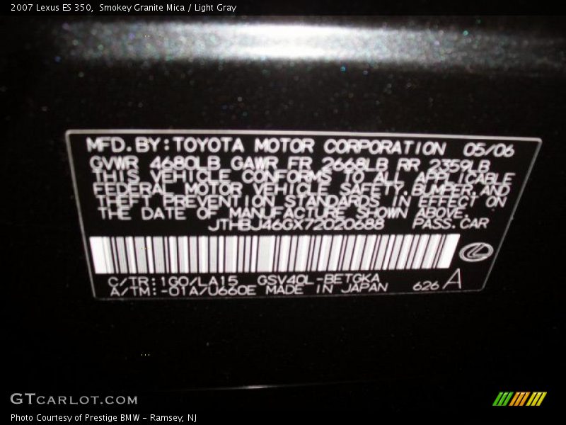 Smokey Granite Mica / Light Gray 2007 Lexus ES 350