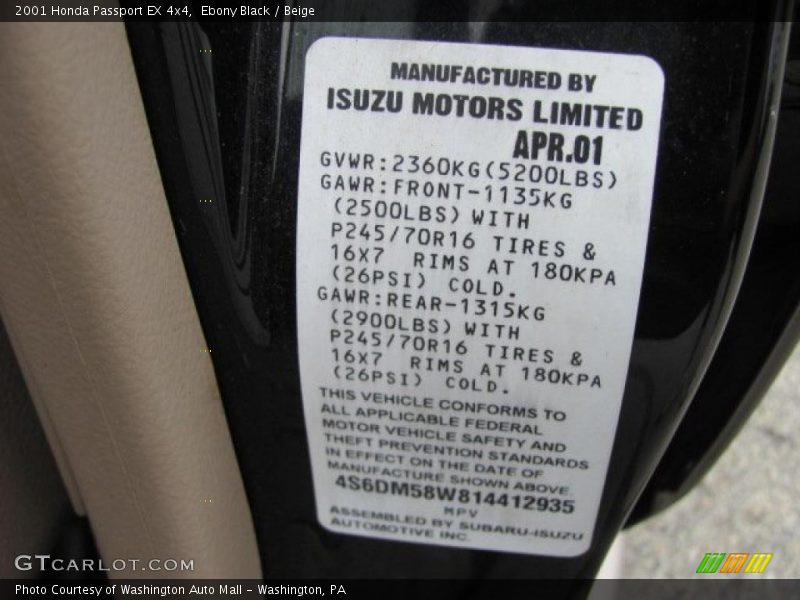 Ebony Black / Beige 2001 Honda Passport EX 4x4