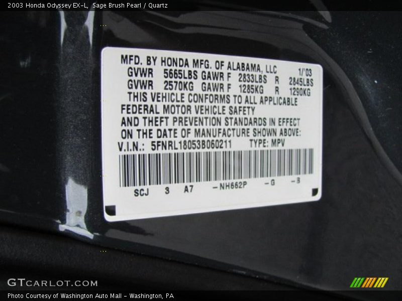 Sage Brush Pearl / Quartz 2003 Honda Odyssey EX-L