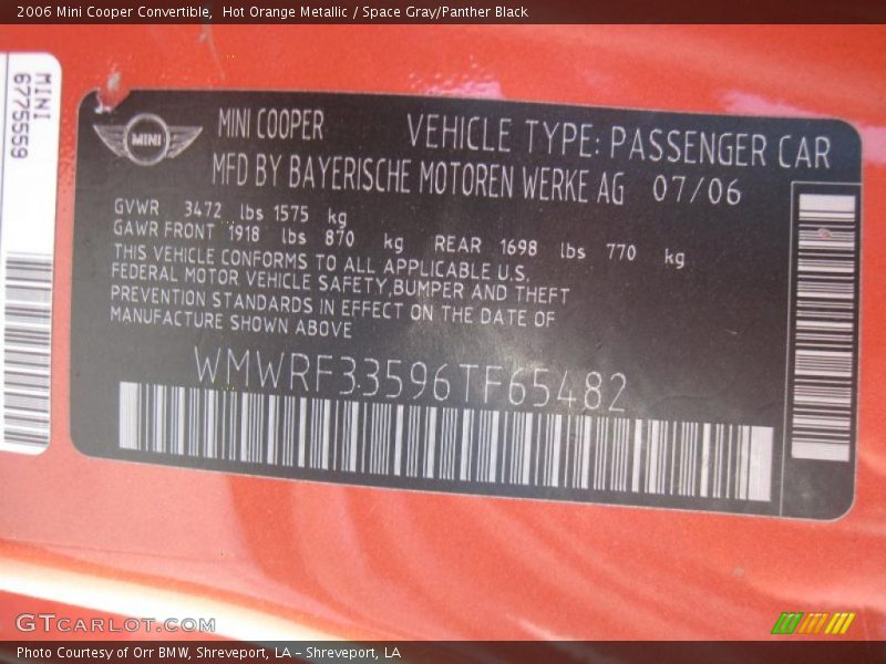 Hot Orange Metallic / Space Gray/Panther Black 2006 Mini Cooper Convertible